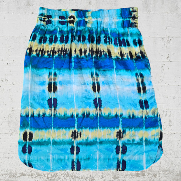 Banana Republic Blue Watercolor Silk High Waisted Knee Length Skirt Size 2 - Picture 7 of 7